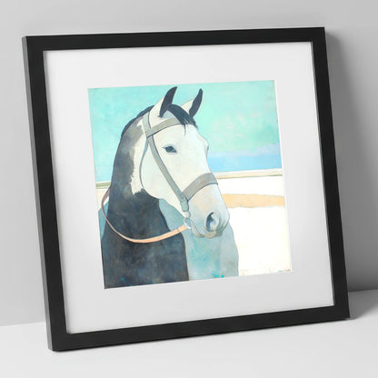 Modern Working Grey working horse art print in black frame