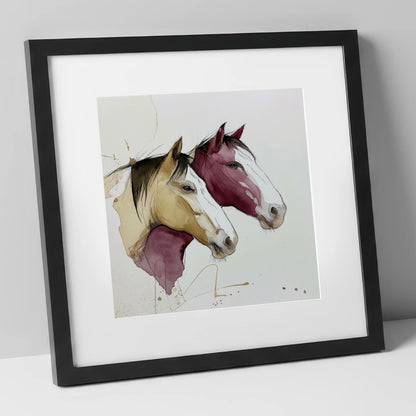 Earthy Equine Profiles wild horses art print in black frame