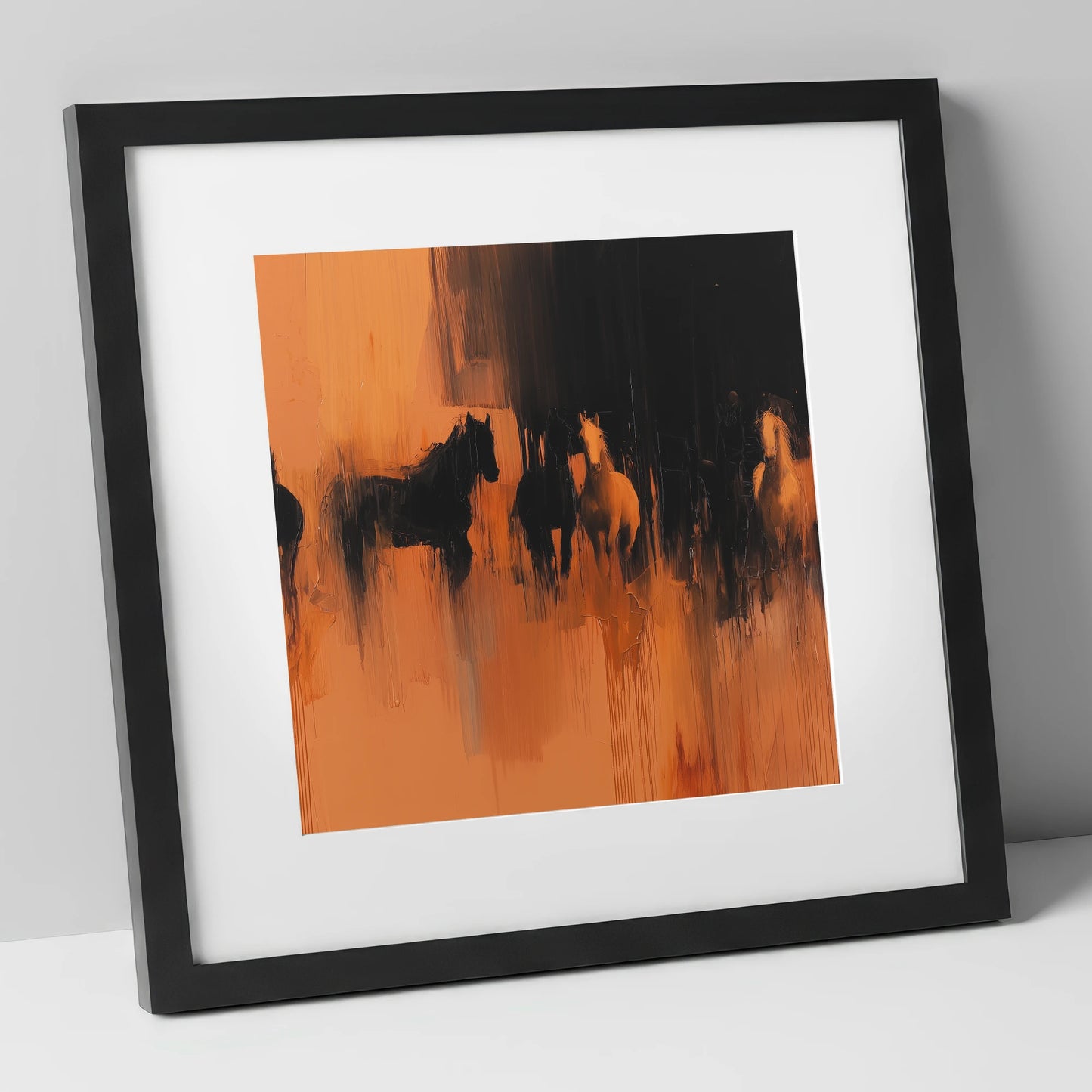Ember and Shadow wild horses art print in black frame