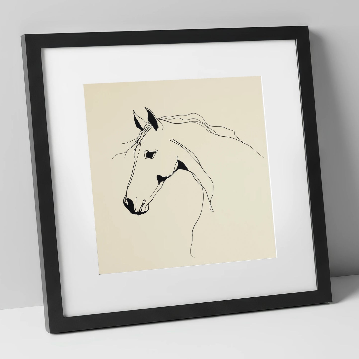 Elegant Equine Silhouette horse breed art print in black frame
