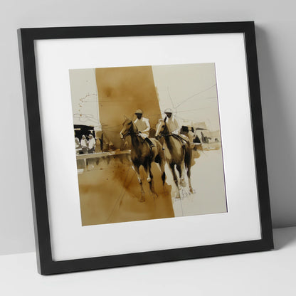Parade Ring Anticipation racing horse art print in black frame