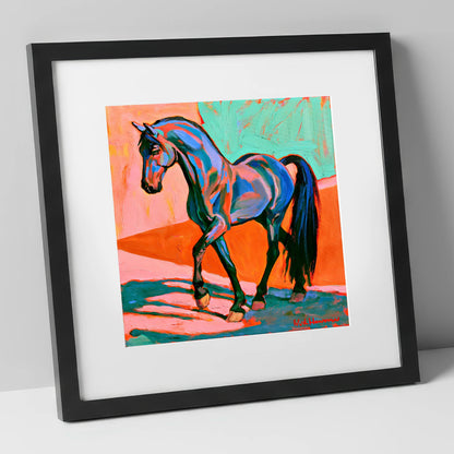 Vibrant Blue Contemporary Horse horse breed art print in black frame