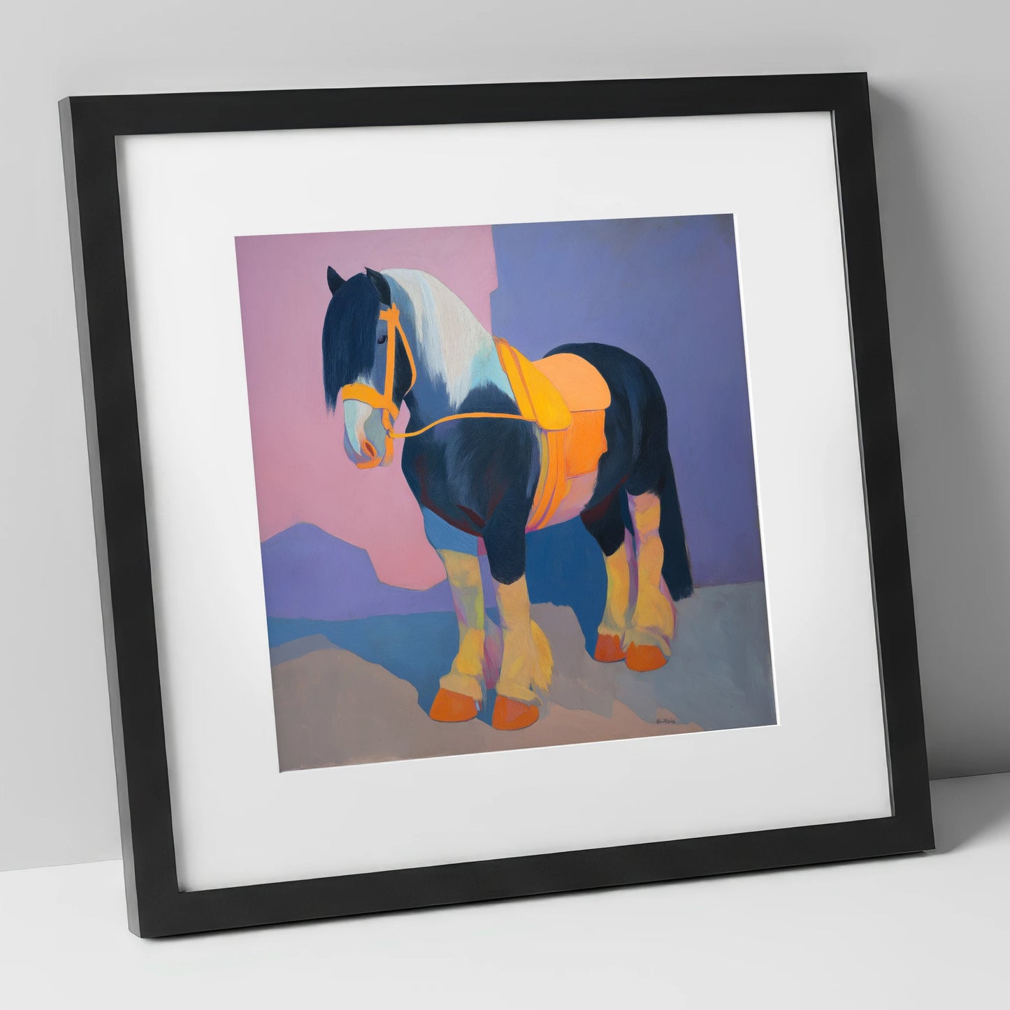Vibrant Painted Cob horse breed art print in black frame