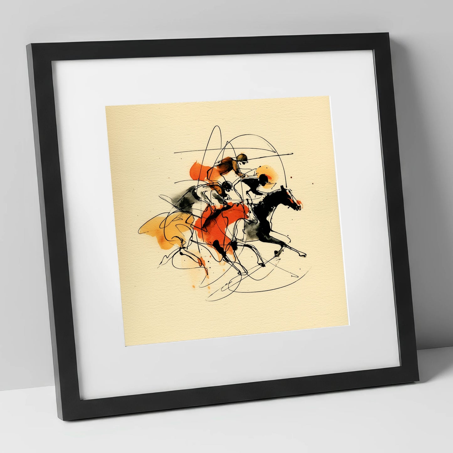 The Final Furlong racing horse art print in black frame