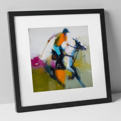 Midfield Momentum polo horse art print in black frame