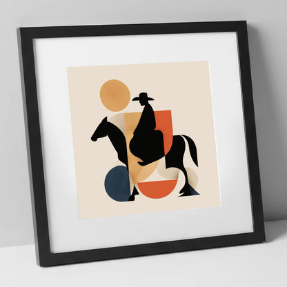 Geometric Western Rider western horse art print in black frame
