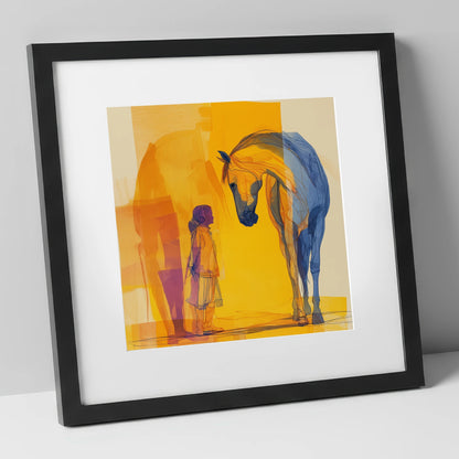 A Silent Understanding horse & rider art print in black frame