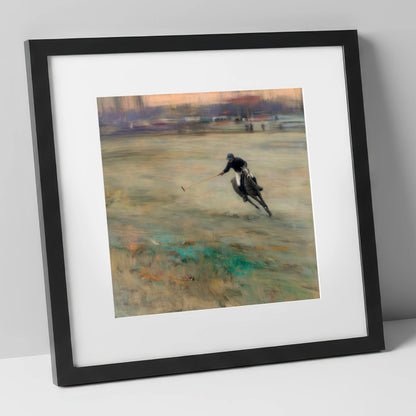 Twilight Chukka polo horse art print in black frame