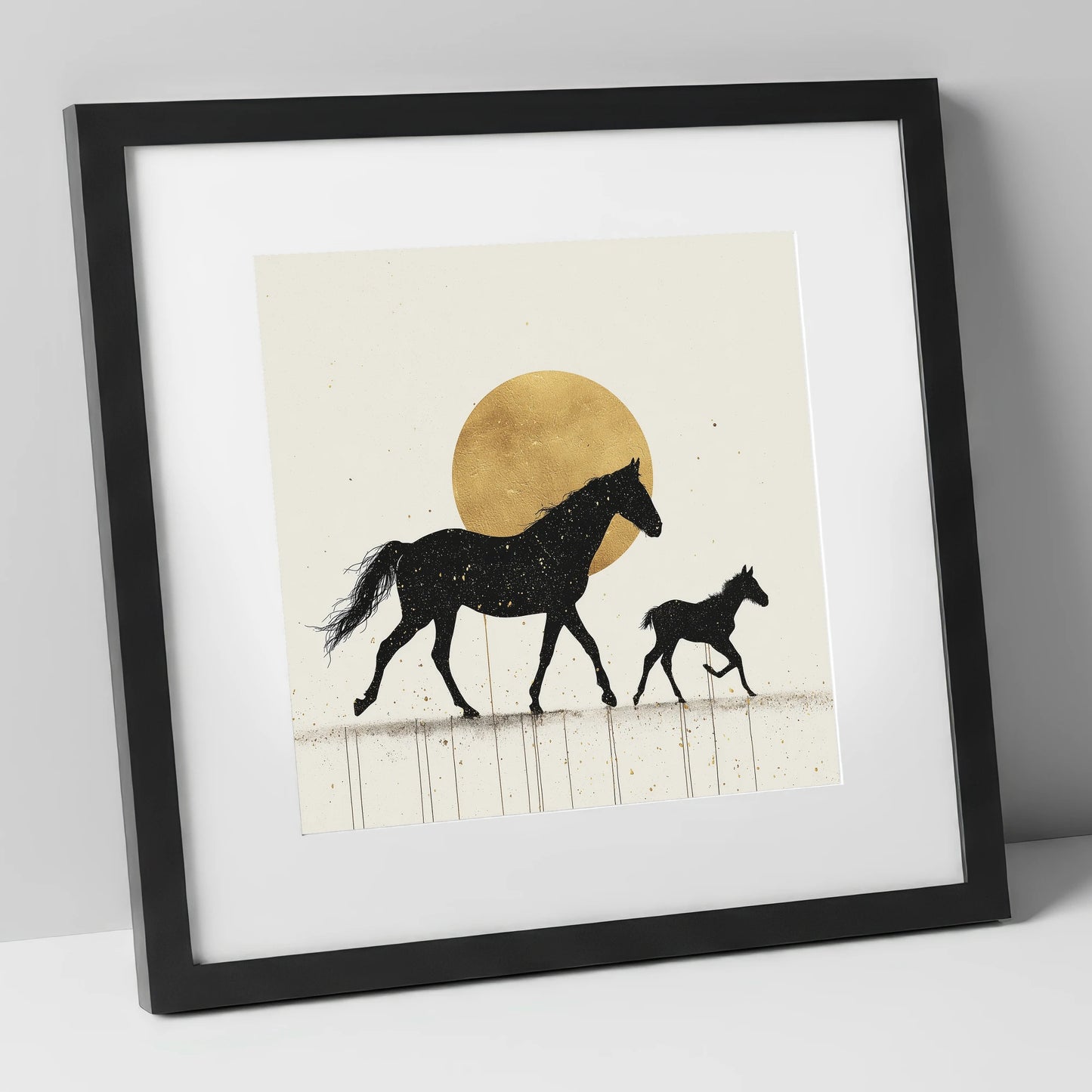 Celestial Mare and Foal mare & foal art print in black frame