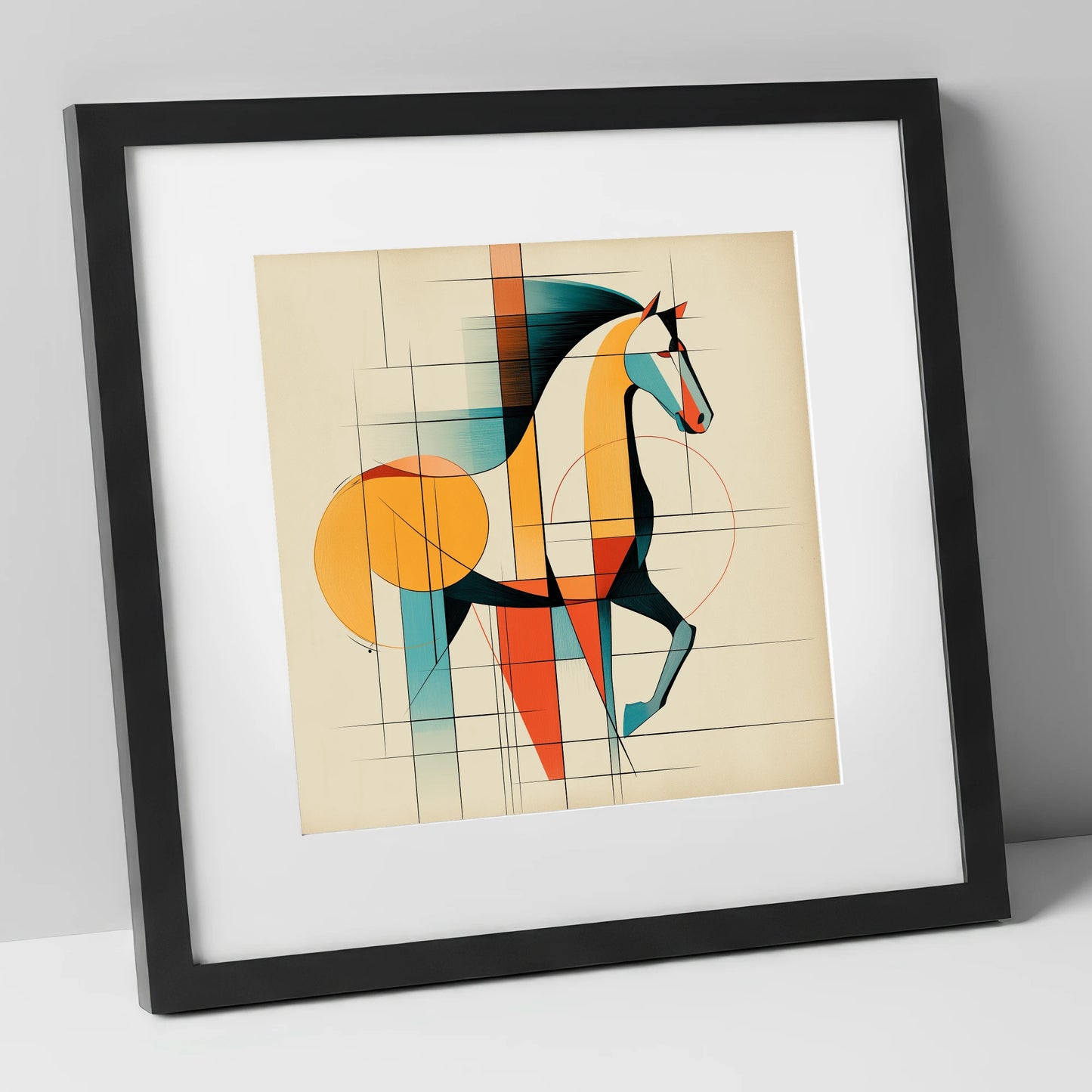 Geometric Equine Profile horse portrait art print in black frame