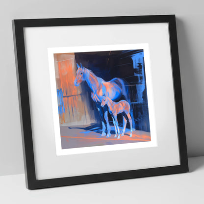 Luminous Mare And Foal mare & foal art print in black frame