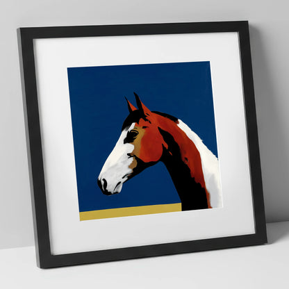 Vivid Profile in Azure horse portrait art print in black frame