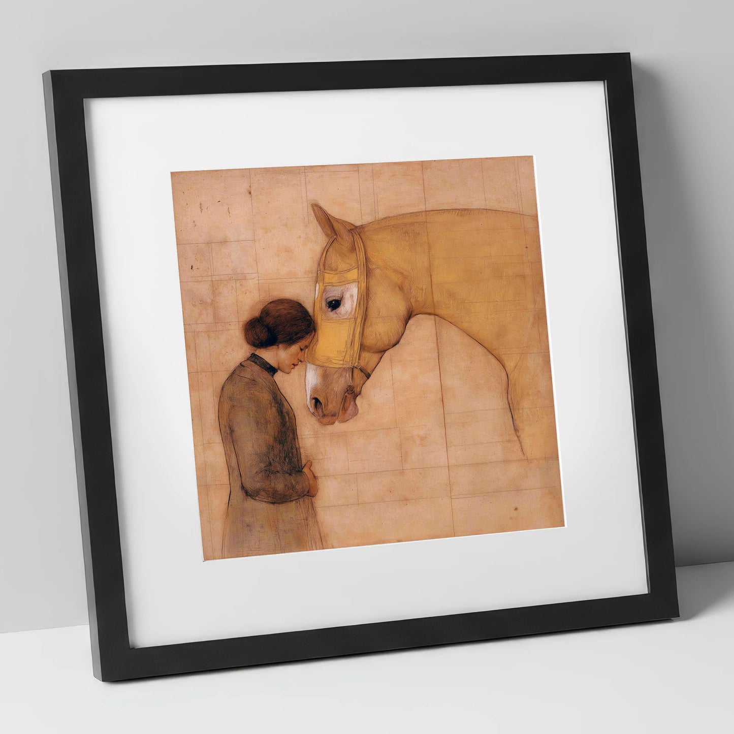 The Silent Language horse & rider art print in black frame
