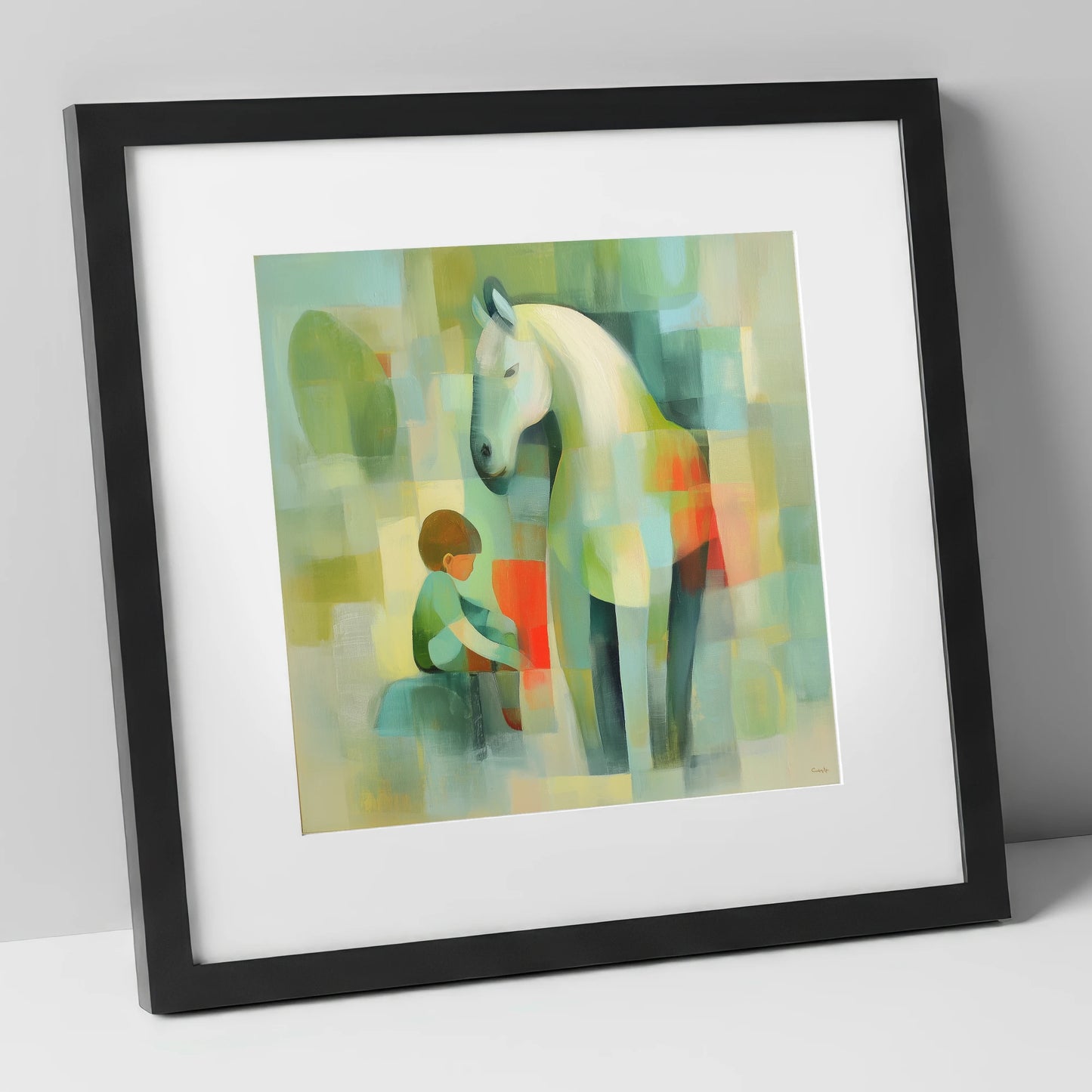 The Quiet Companion horse & rider art print in black frame