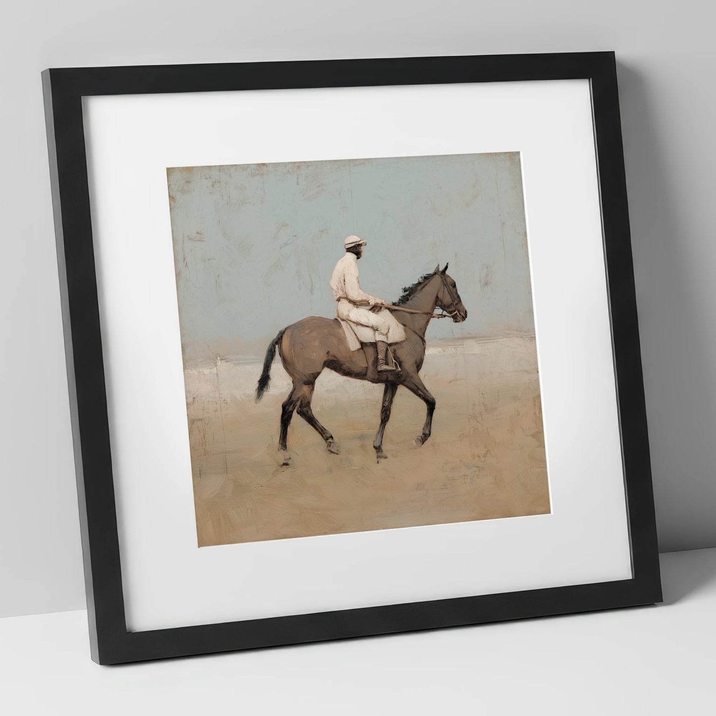The White Silks racing horse art print in black frame