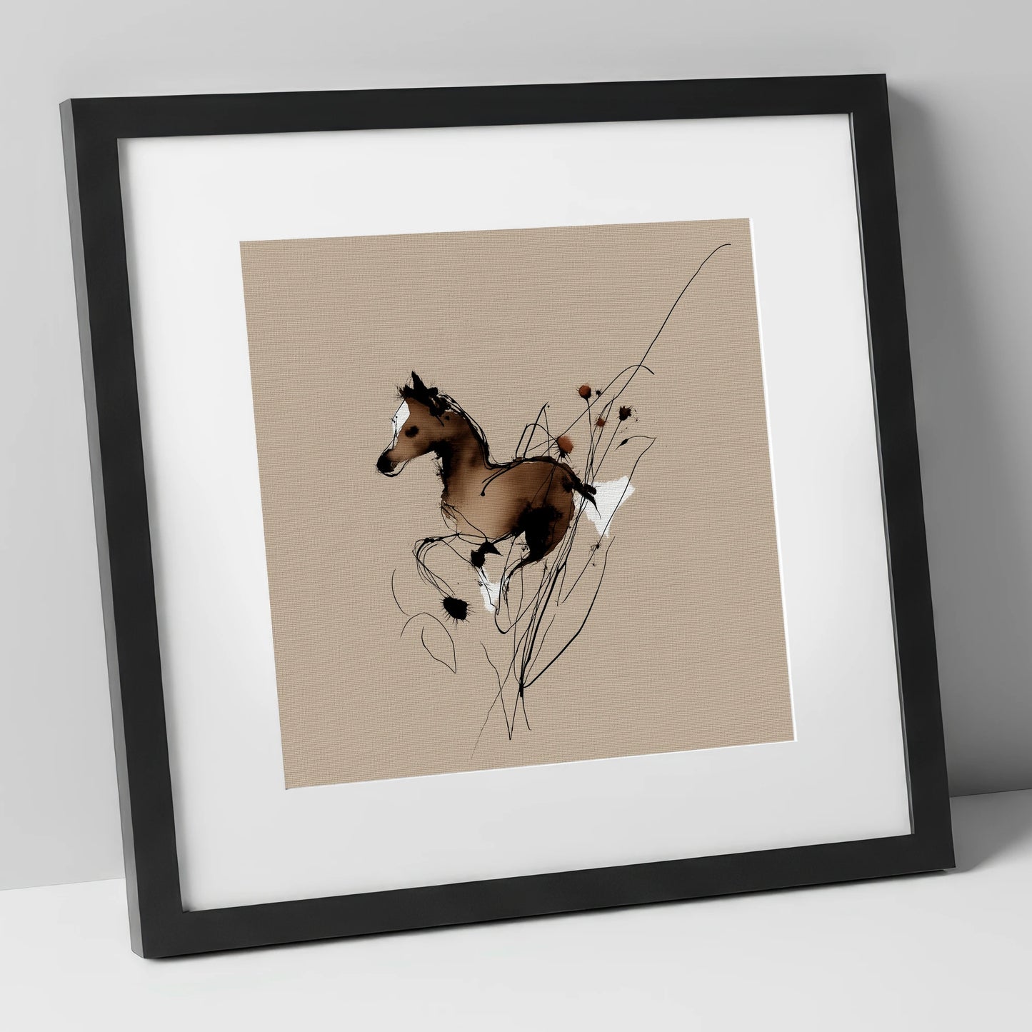 Joyful Bound horse portrait art print in black frame