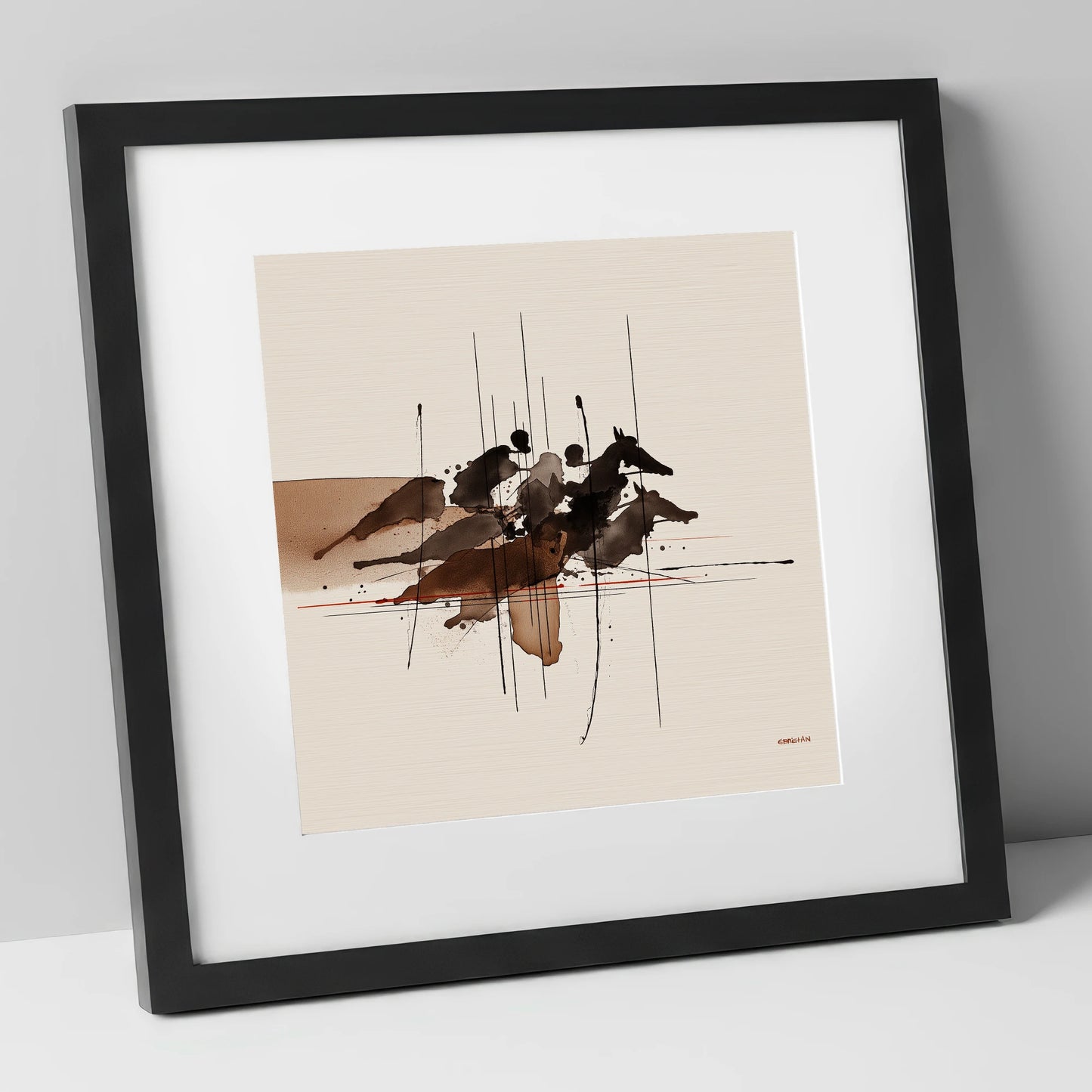 Pulse of the Turf racing horse art print in black frame