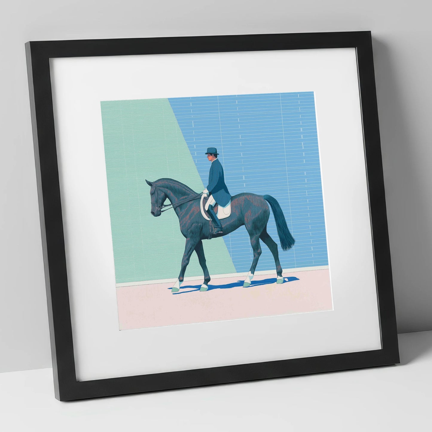 Rhythmic Precision dressage horse art print in black frame