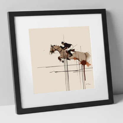 Precision and Flight show jumping horse art print in black frame