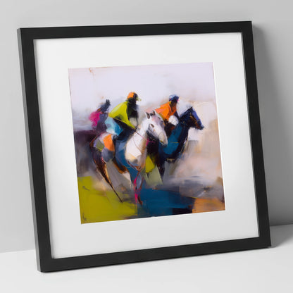 The Vibrant Chase racing horse art print in black frame