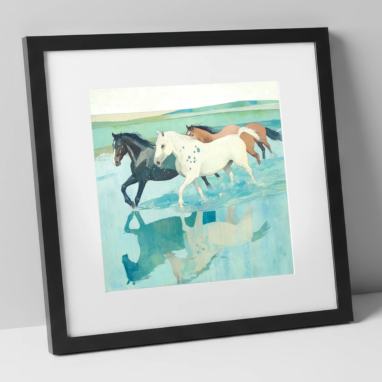 Tidal Canter wild horses art print in black frame