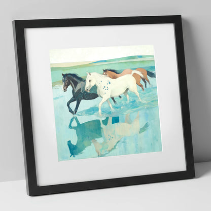 Tidal Canter wild horses art print in black frame