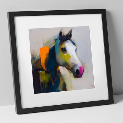 Vivid Equine Profile horse portrait art print in black frame