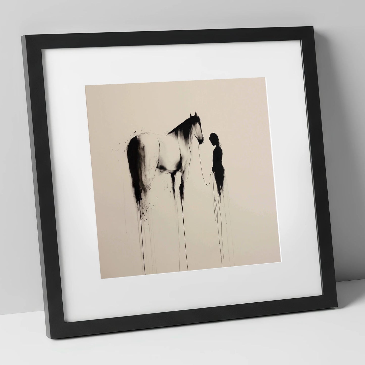 The Unspoken Bond horse & rider art print in black frame