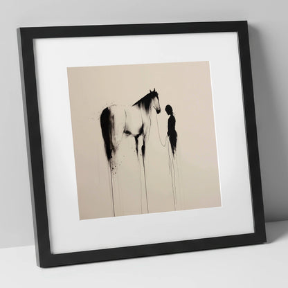 The Unspoken Bond horse & rider art print in black frame