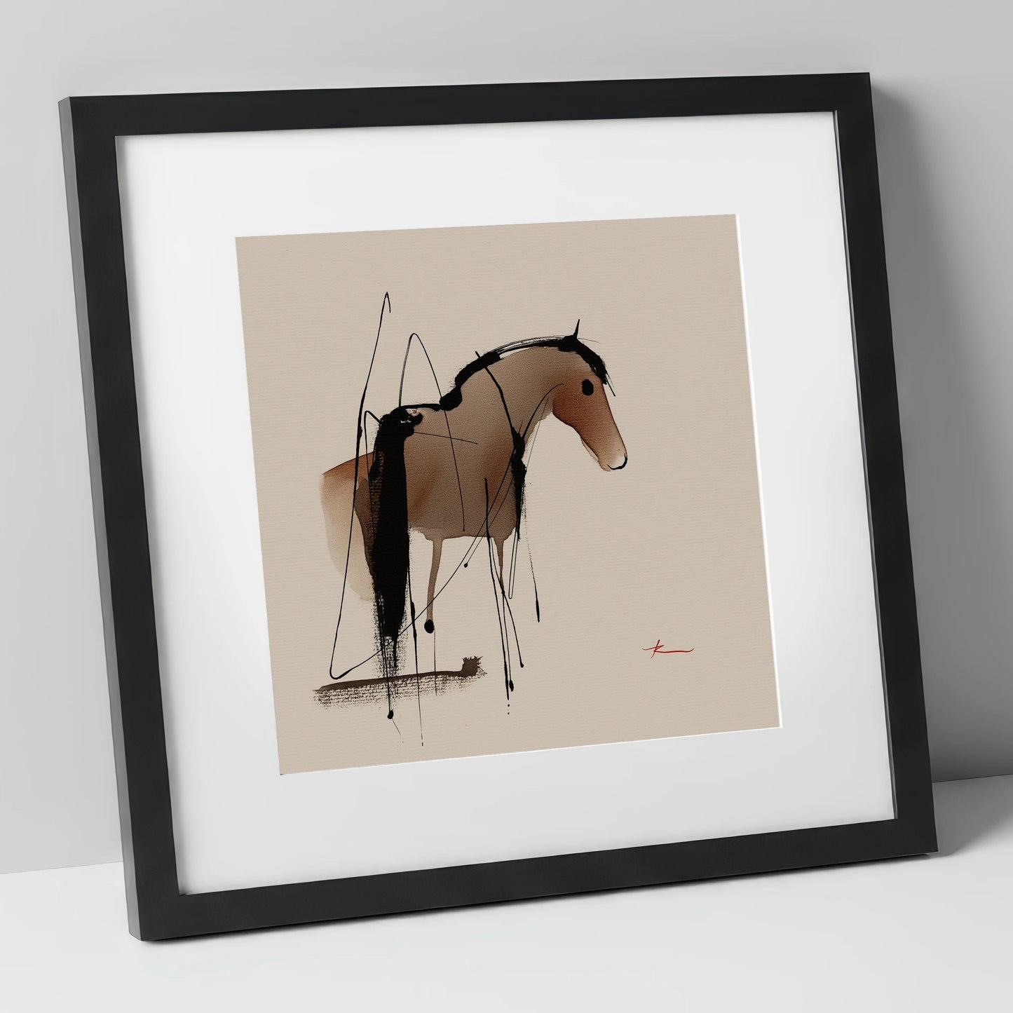 Essence in Ink horse portrait art print in black frame