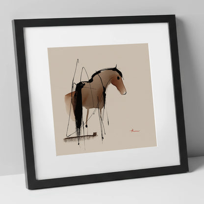 Essence in Ink horse portrait art print in black frame