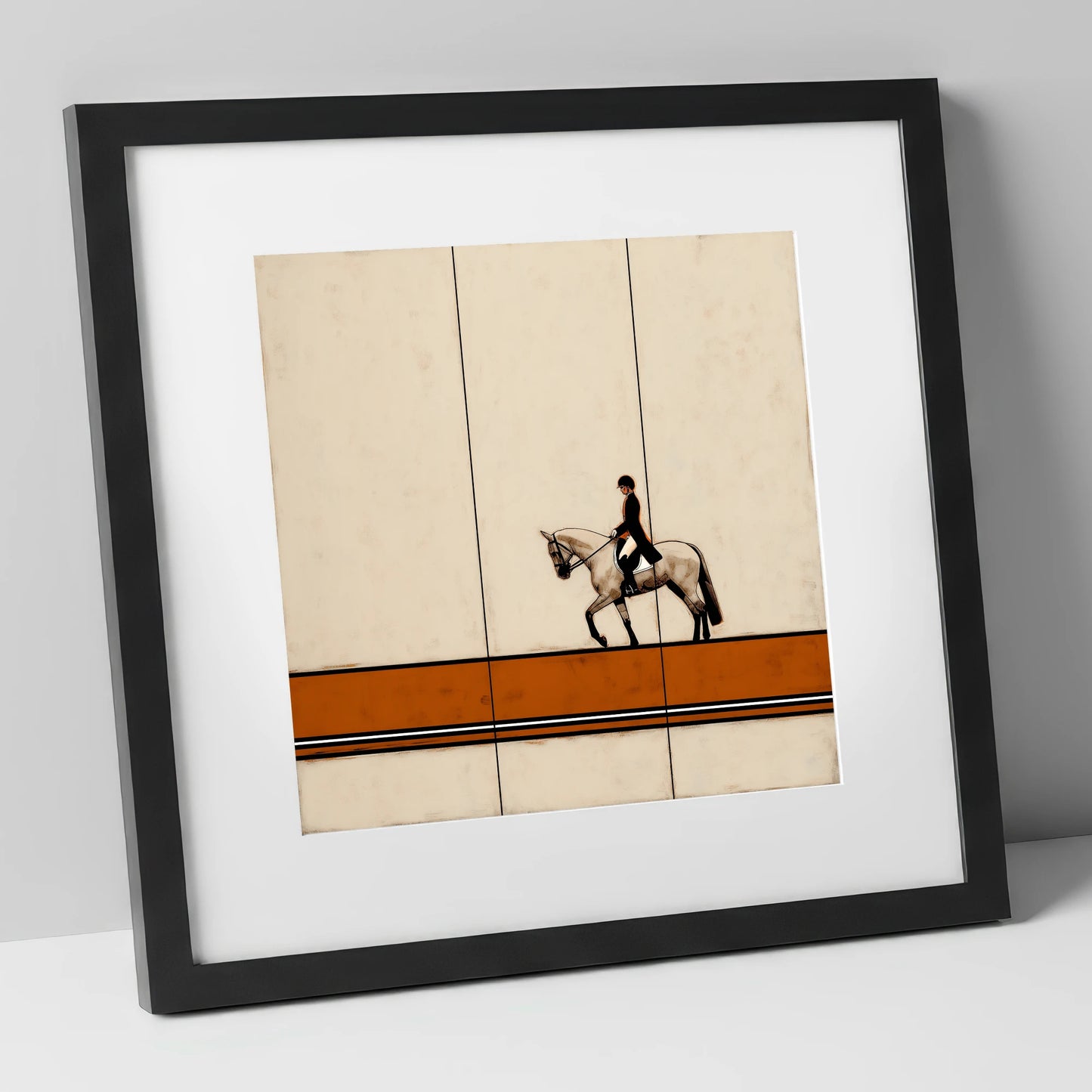 Modern Dressage Silhouette dressage horse art print in black frame
