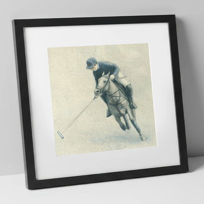 The Polo Stroke polo horse art print in black frame