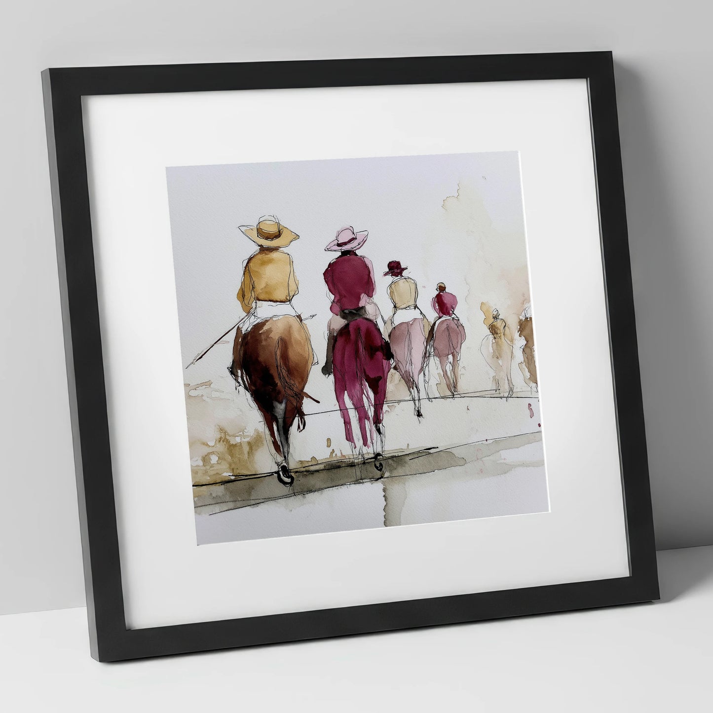 The Morning String racing horse art print in black frame