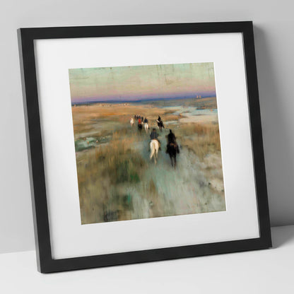 The Dawn String horse landscape art print in black frame