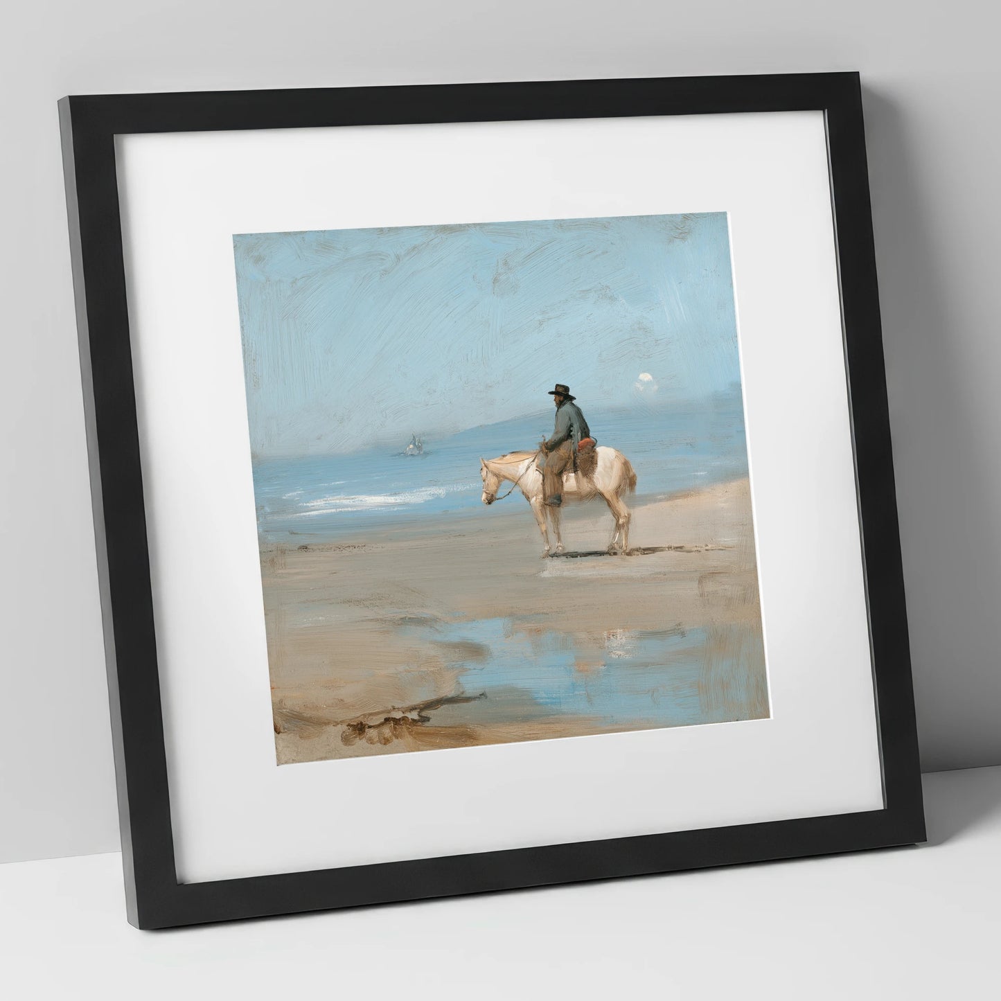 Coastal Contemplation horse landscape art print in black frame
