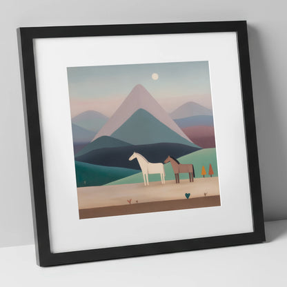 Tranquil Valley Companions horse landscape art print in black frame