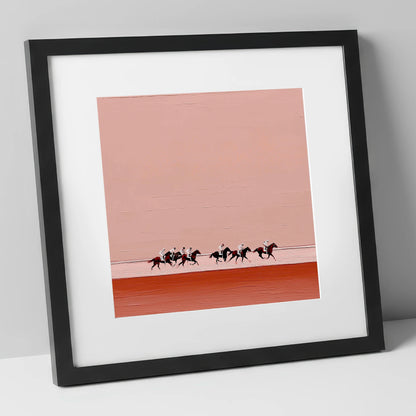 Dusty Rose Gallop racing horse art print in black frame