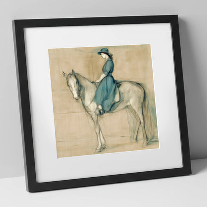 The Lady in Teal horse & rider art print in black frame
