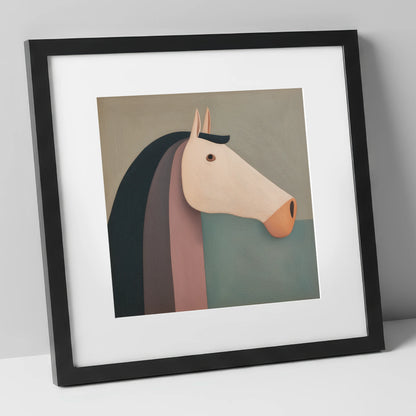 Earthy Equine Profile horse portrait art print in black frame