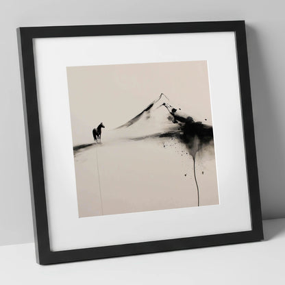Solitary Mountain Silhouette horse landscape art print in black frame