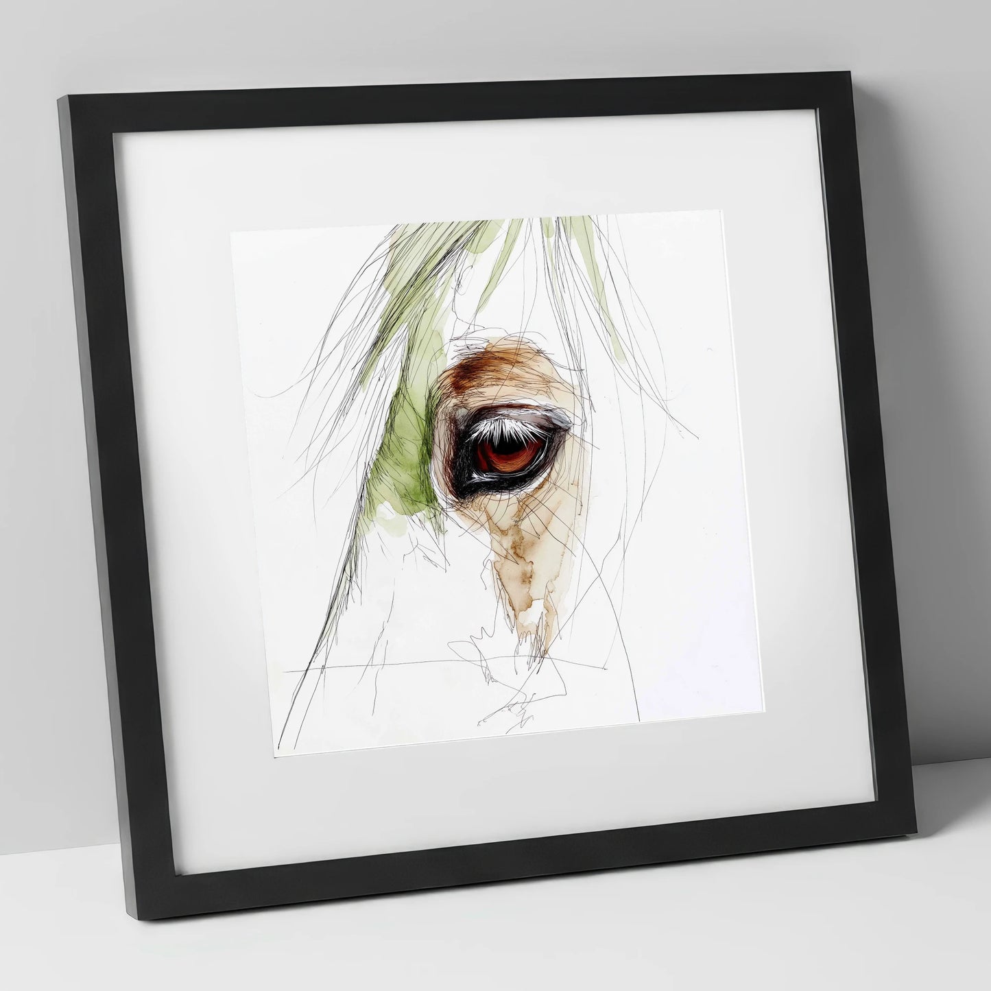 The Amber Gaze horse portrait art print in black frame