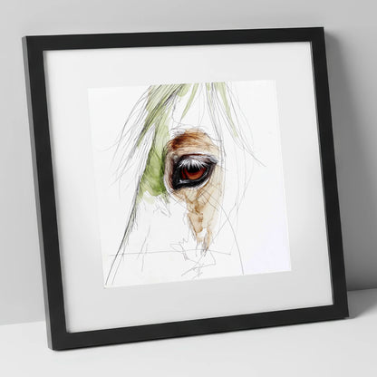 The Amber Gaze horse portrait art print in black frame