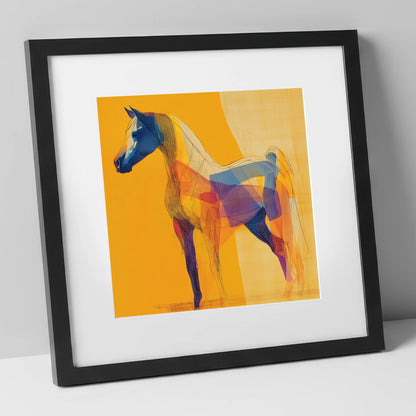 Prismatic Arabian Silhouette horse breed art print in black frame