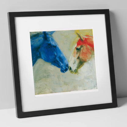 Cerulean and Crimson Bond horse portrait art print in black frame