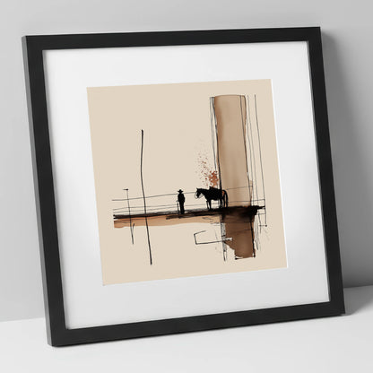 Quiet Western Horizon western horse art print in black frame