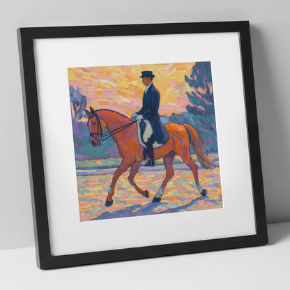 Painted Dressage Elegance dressage horse art print in black frame