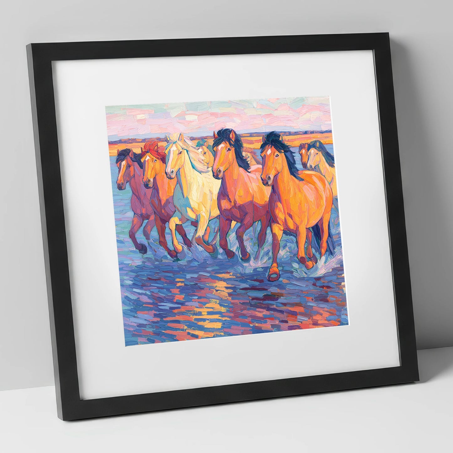 The Painted Tide horse landscape art print in black frame