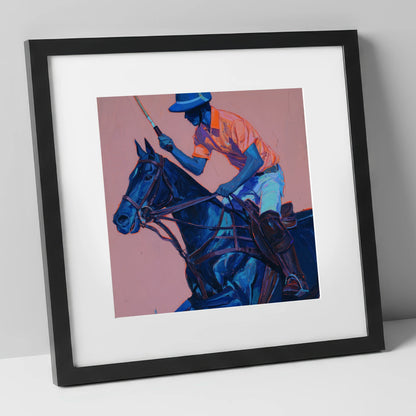 The Indigo Chukka polo horse art print in black frame