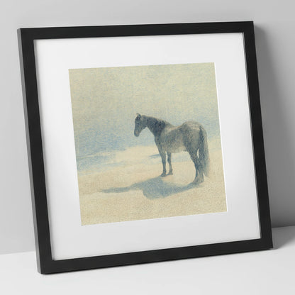 Stillness in Slate horse landscape art print in black frame